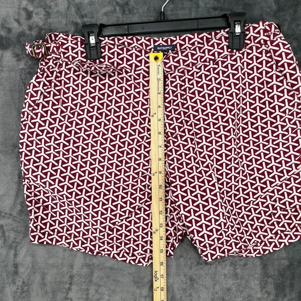Suitsupply Swim Shorts Men's XL Red Geometric Adjustable Waist Beach Trunks EUC